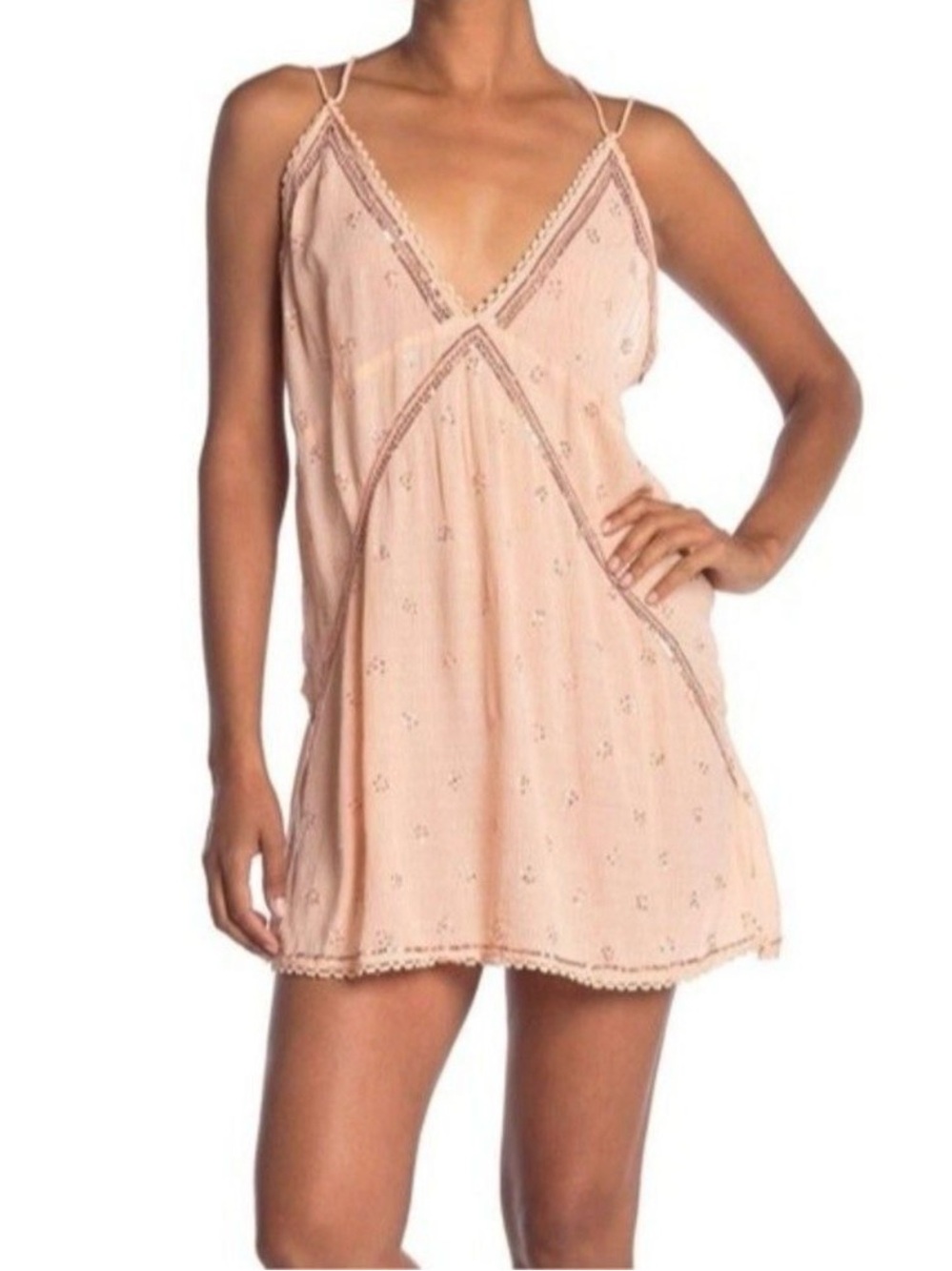 Intimately Free People Chloe Embroidered Slip Mini Dress NWT Sweet Peach Size XS